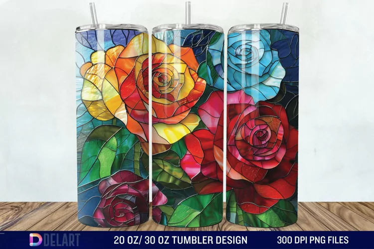 3d Stained glass roses Tumbler Wrap