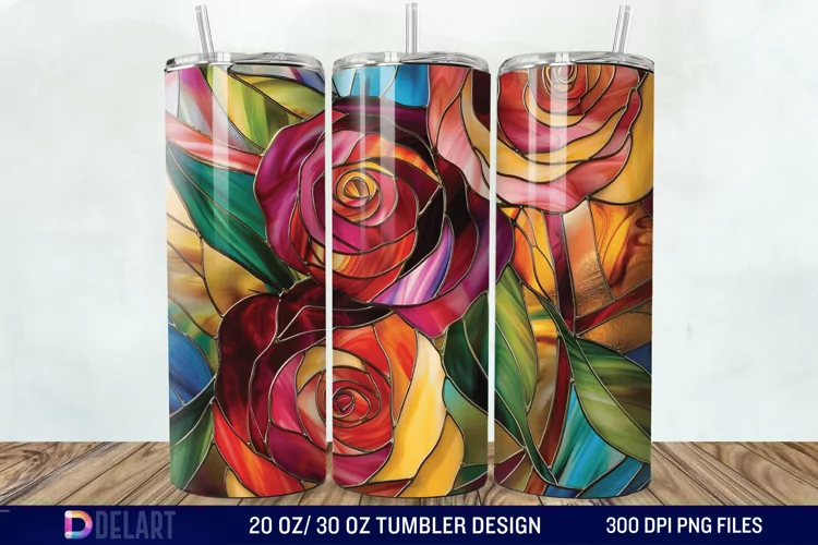 3d Stained glass roses Tumbler Wrap