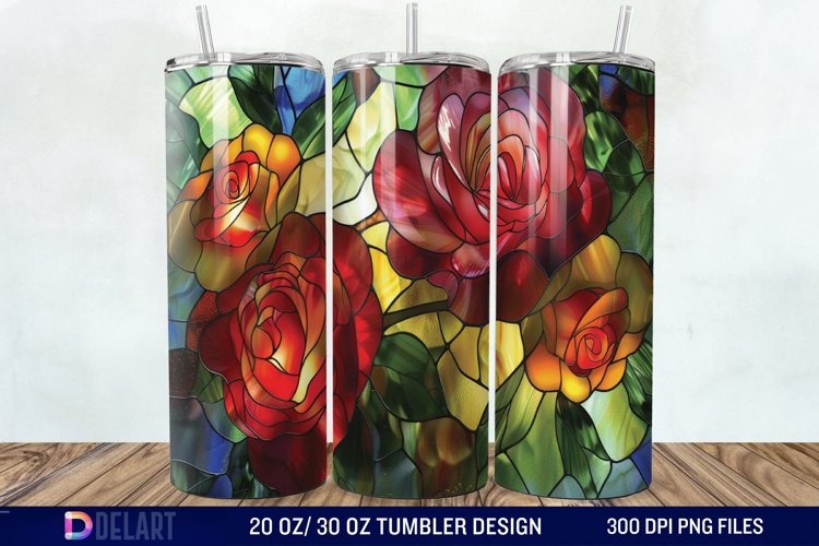 3d Stained glass roses Tumbler Wrap example image 1