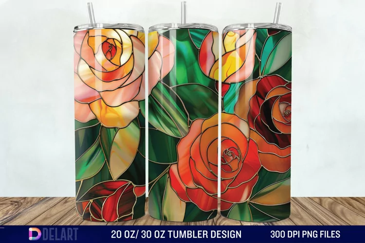 3d Stained glass roses Tumbler Wrap