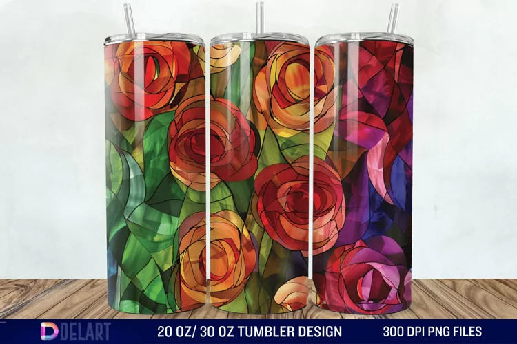 3d Stained glass roses Tumbler Wrap