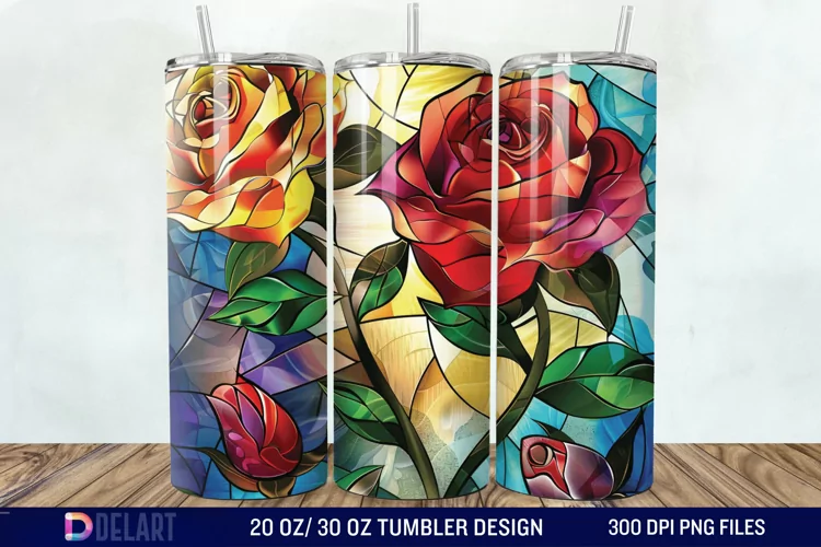 3d Stained glass roses Tumbler Wrap