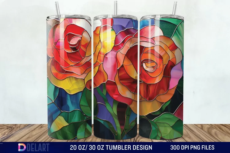 3d Stained glass roses Tumbler Wrap
