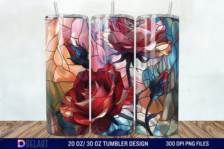 3d Stained glass roses Tumbler Wrap example image 1