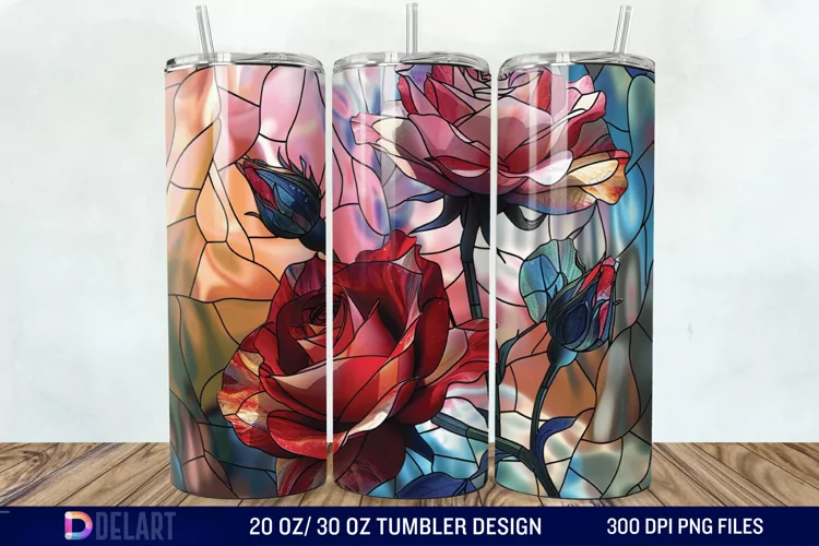 3d Stained glass roses Tumbler Wrap