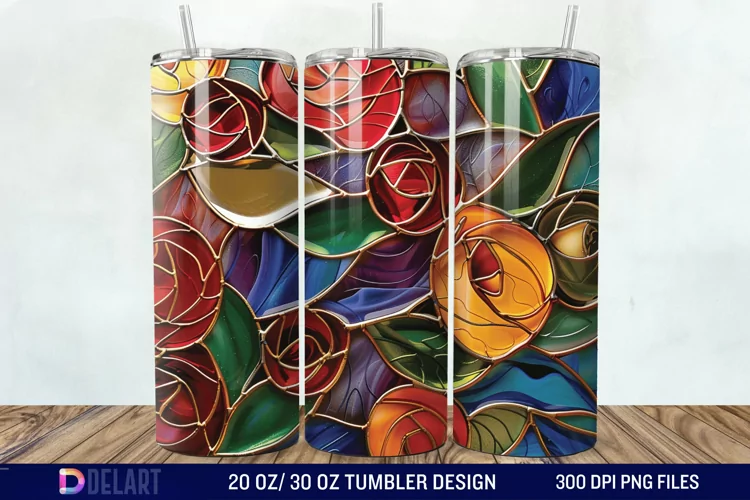 3d Stained glass roses Tumbler Wrap