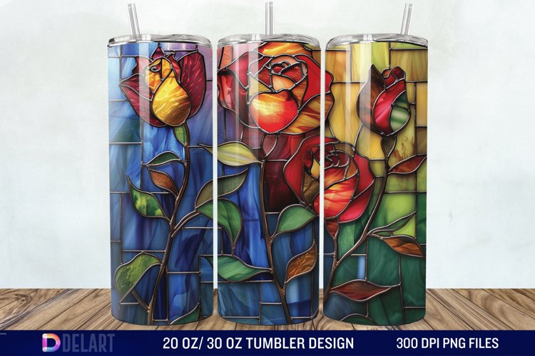3d Stained glass roses Tumbler Wrap example image 1
