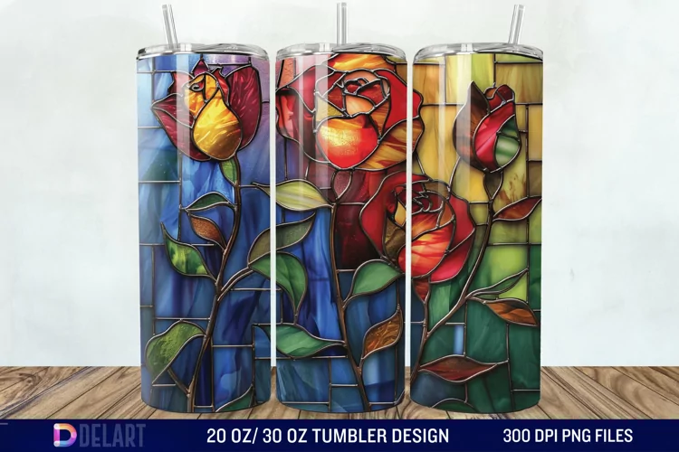 3d Stained glass roses Tumbler Wrap