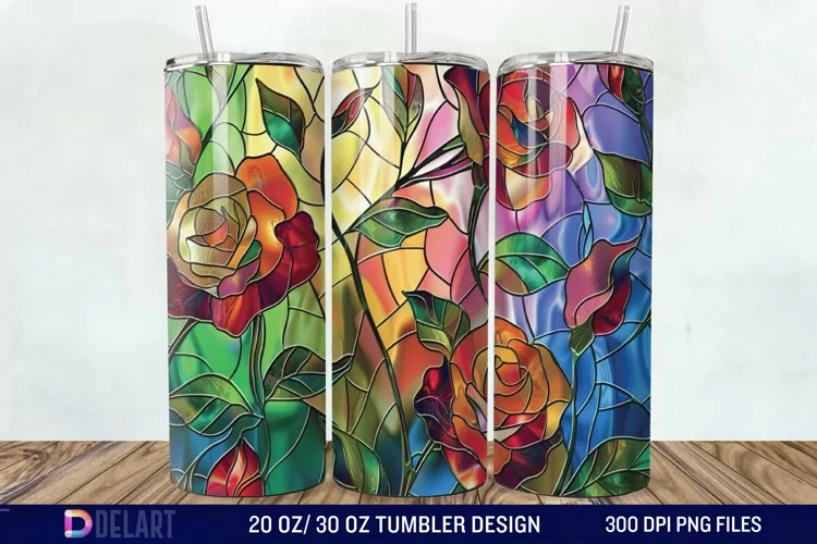 3d Stained glass roses Tumbler Wrap