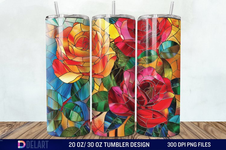 3d Stained glass roses Tumbler Wrap example image 1
