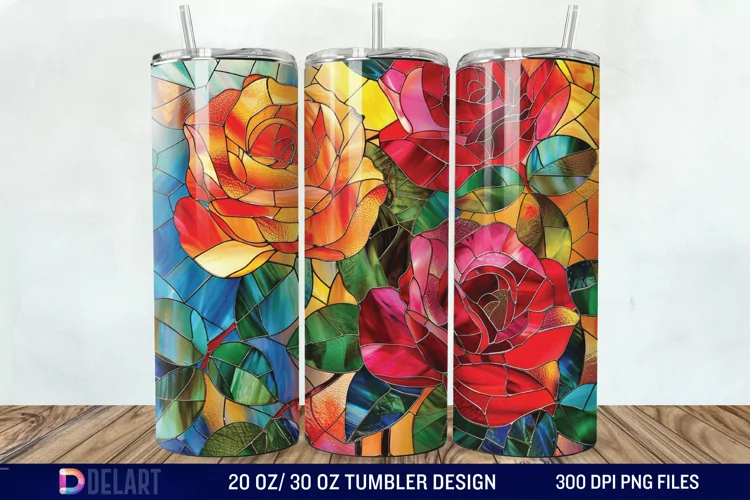 3d Stained glass roses Tumbler Wrap