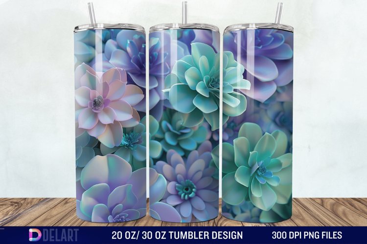 3d Succulent Flowers Tumbler Wrap