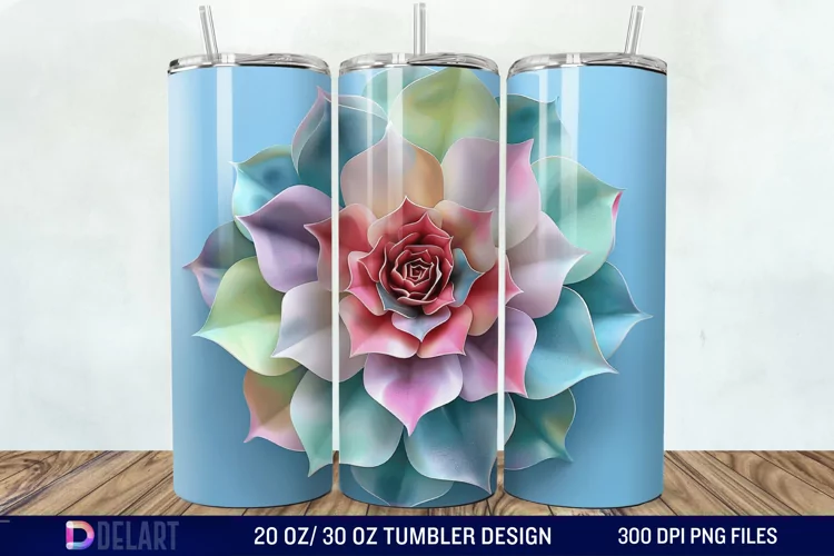 3D Succulent Watercolor Flower Tumbler Wrap