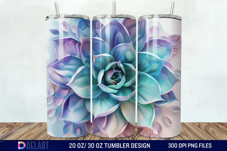 3D Succulent Watercolor Flower Tumbler Wrap