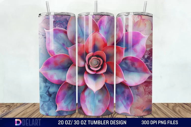3D Succulent Watercolor Flower Tumbler Wrap