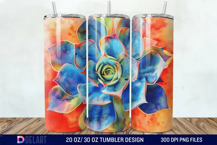 3D Succulent Watercolor Flower Tumbler Wrap