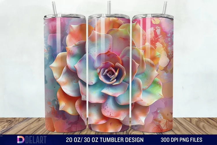 3D Succulent Watercolor Flower Tumbler Wrap