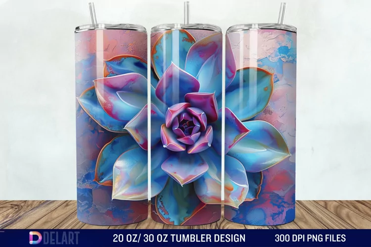 3D Succulent Watercolor Flower Tumbler Wrap