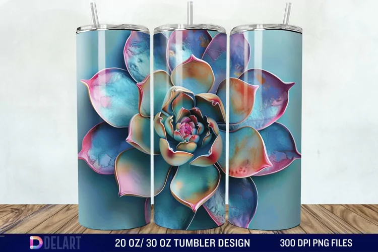 3D Succulent Watercolor Flower Tumbler Wrap