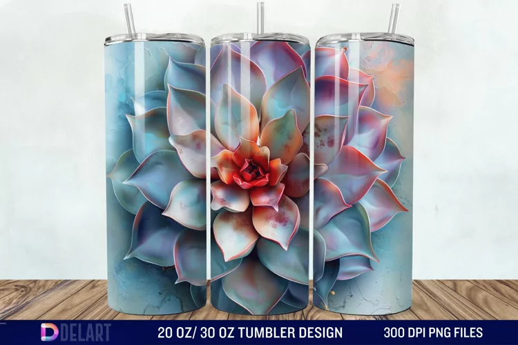 3D Succulent Watercolor Flower Tumbler Wrap