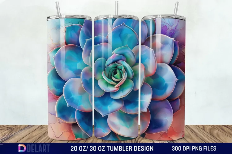 3D Succulent Watercolor Flower Tumbler Wrap