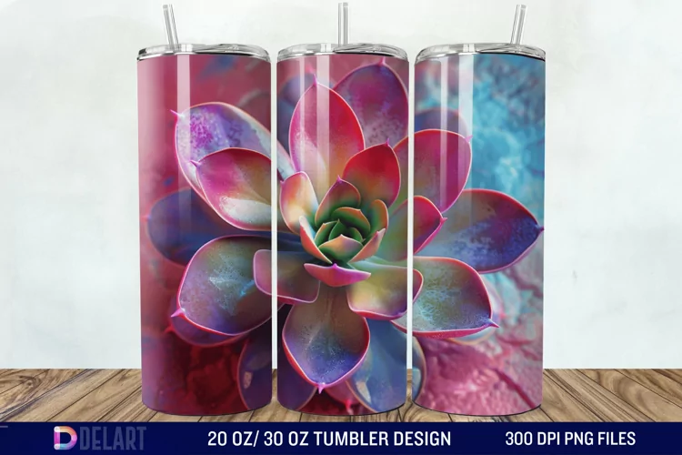3D Succulent Watercolor Flower Tumbler Wrap
