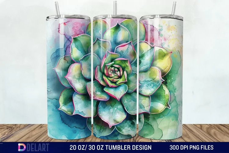 3D Succulent Watercolor Flower Tumbler Wrap