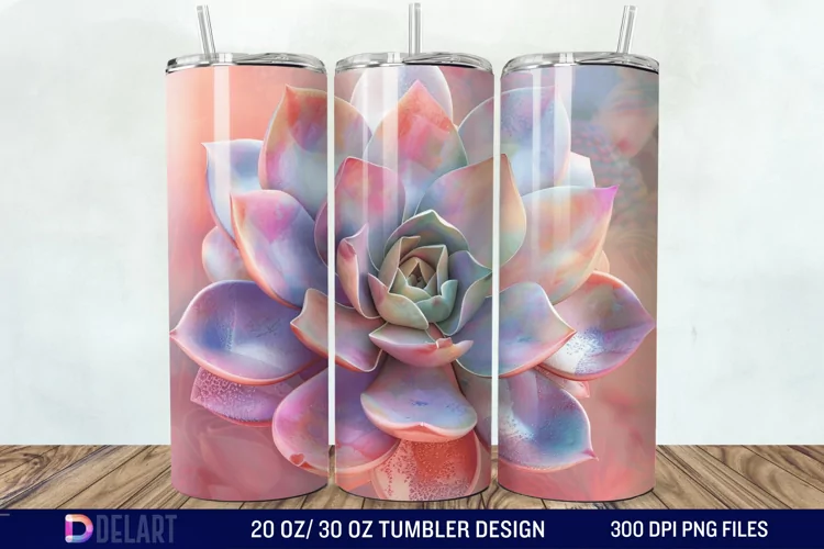 3D Succulent Watercolor Flower Tumbler Wrap