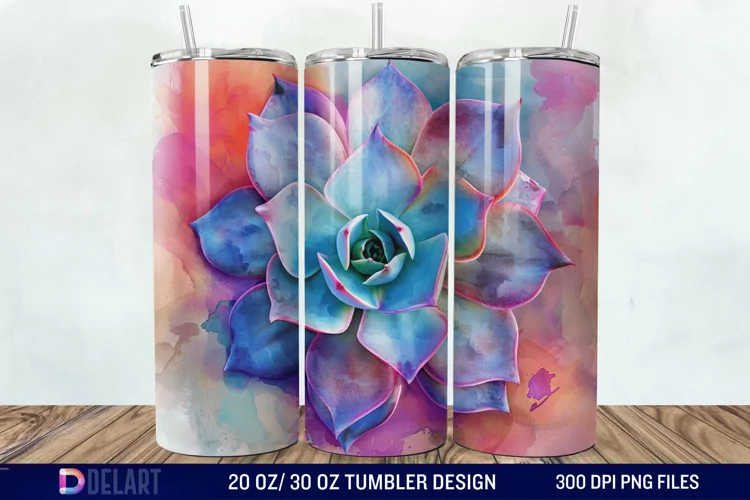 3D Succulent Watercolor Flower Tumbler Wrap