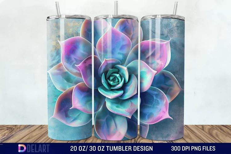 3D Succulent Watercolor Flower Tumbler Wrap