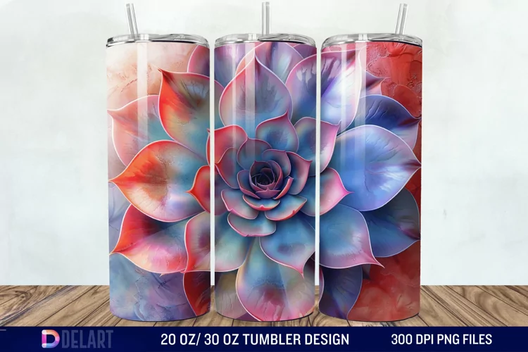 3D Succulent Watercolor Flower Tumbler Wrap