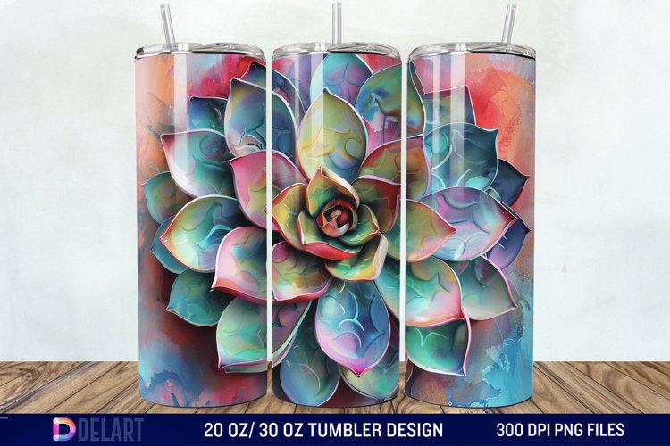 3D Succulent Watercolor Flower Tumbler Wrap