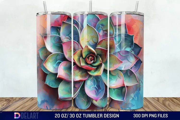 3D Succulent Watercolor Flower Tumbler Wrap