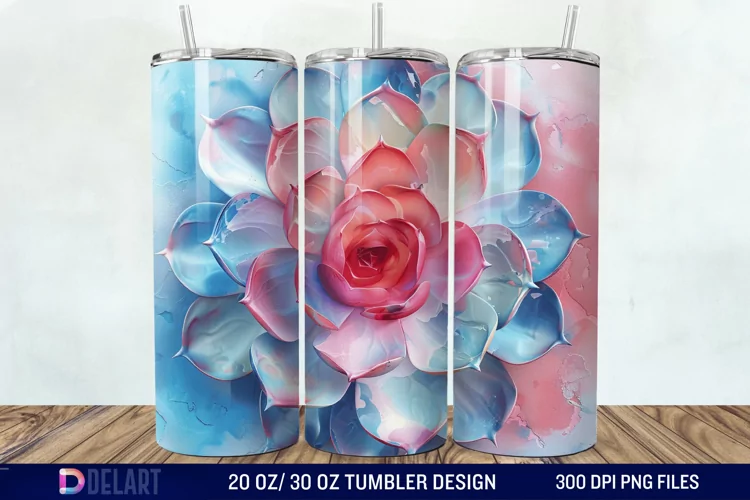 3D Succulent Watercolor Flower Tumbler Wrap