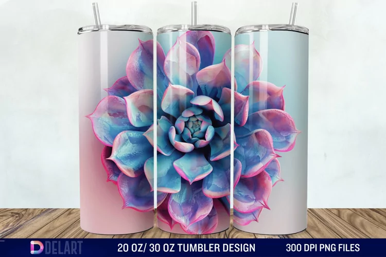 3D Succulent Watercolor Flower Tumbler Wrap