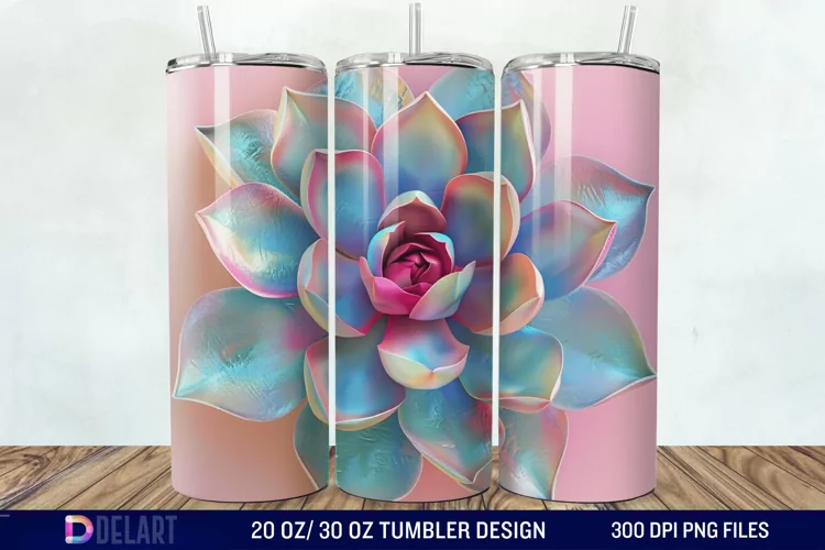 3D Succulent Watercolor Flower Tumbler Wrap