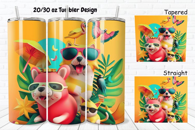 3D Summer Animals 20/30oz Skinny Tumbler example image 1