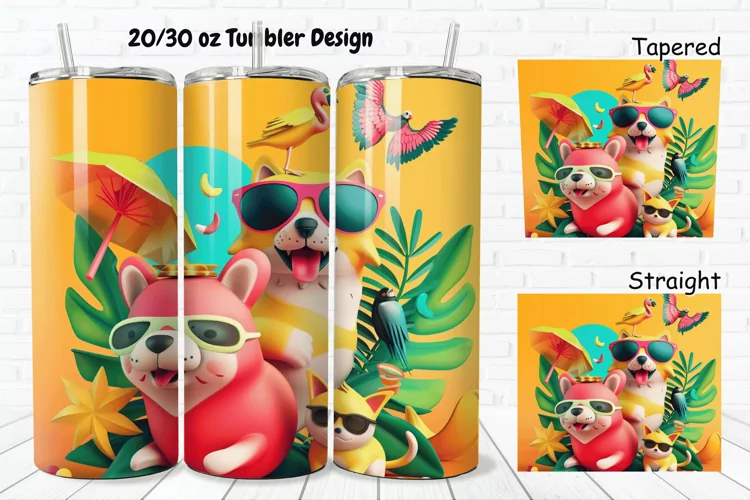 3D Summer Animals 20/30oz Skinny Tumbler