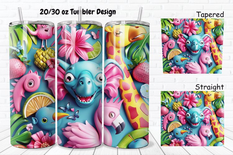 3D Summer Animals 20/30oz Skinny Tumbler example image 1