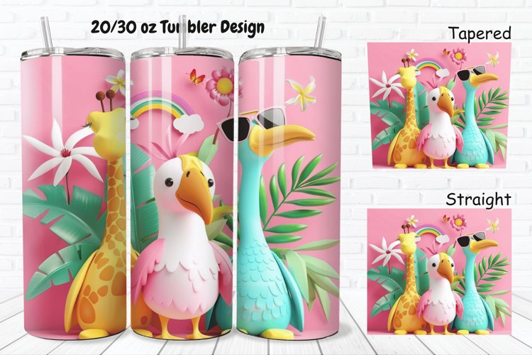 3D Summer Animals 20/30oz Skinny Tumbler example image 1