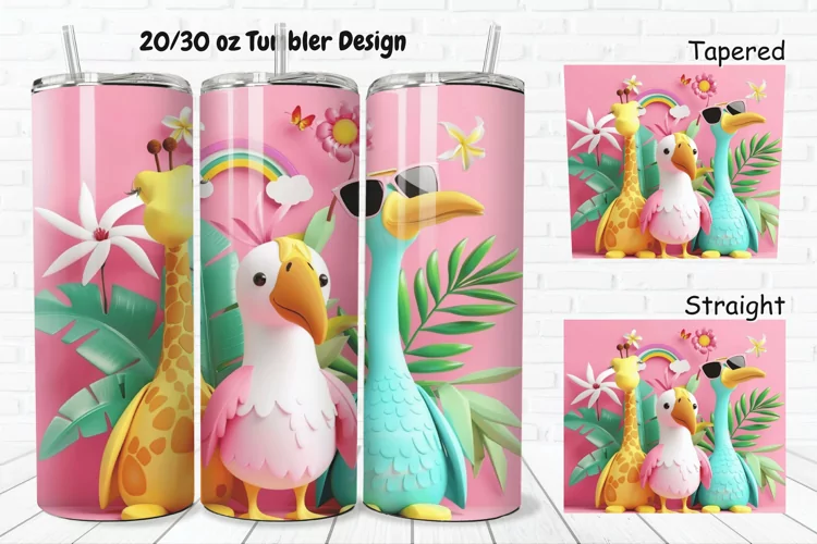 3D Summer Animals 20/30oz Skinny Tumbler