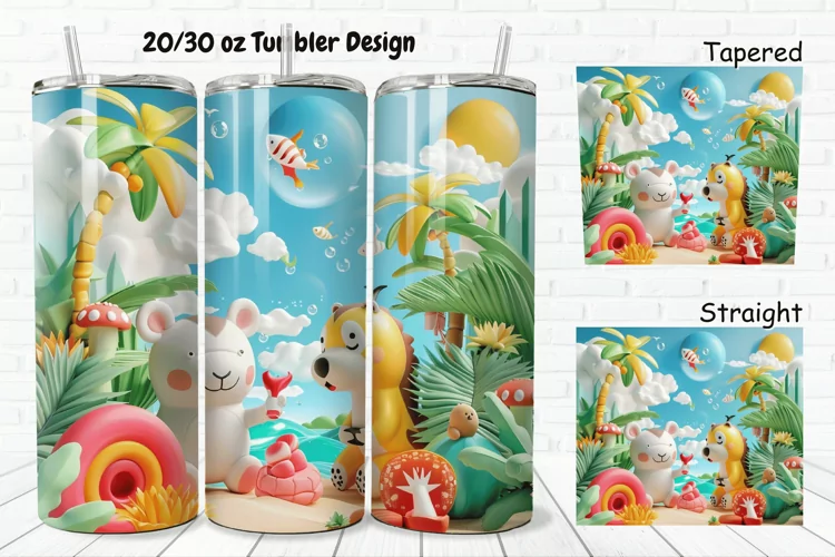 3D Summer Animals 20/30oz Skinny Tumbler
