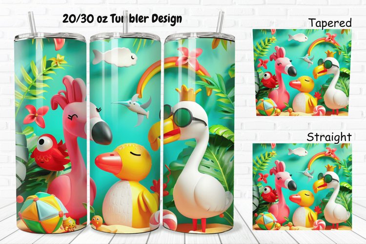 3D Summer Animals 20/30oz Skinny Tumbler example image 1