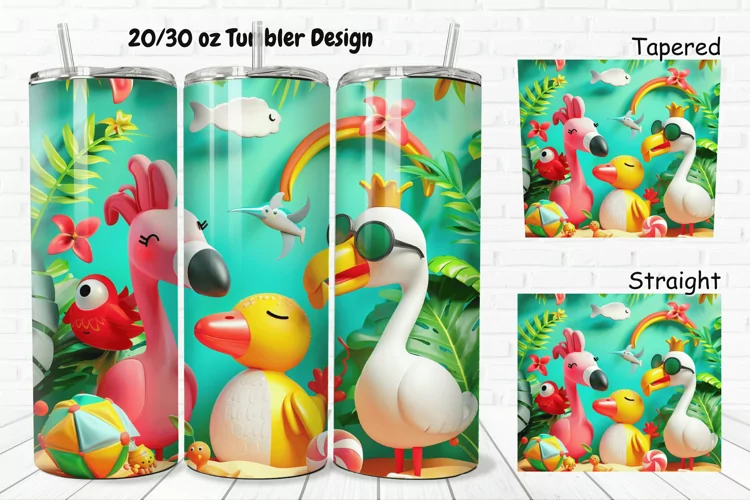 3D Summer Animals 20/30oz Skinny Tumbler