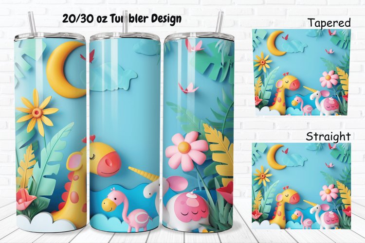 3D Summer Animals 20/30oz Skinny Tumbler example image 1
