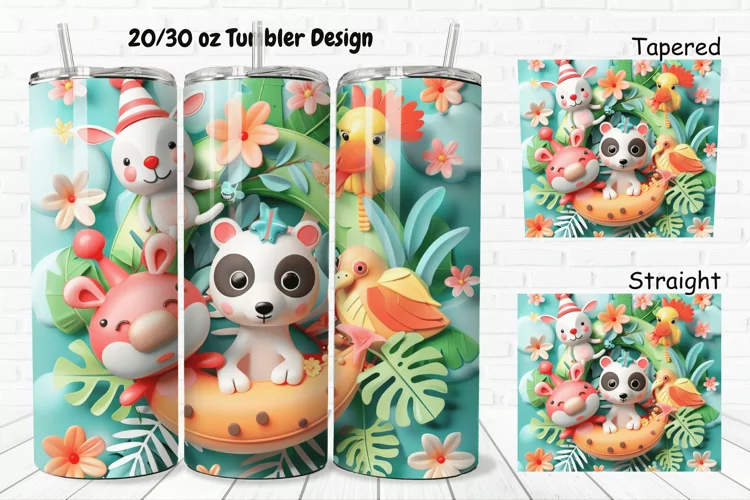 3D Summer Animals 20/30oz Skinny Tumbler