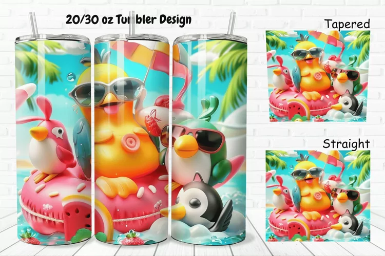 3D Summer Animals 20/30oz Skinny Tumbler