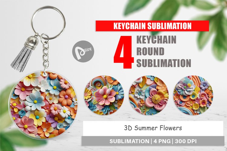 Keychain 3D Summer Flowers