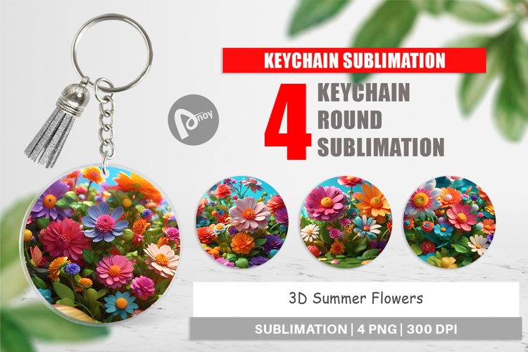 Keychain 3D Summer Flowers