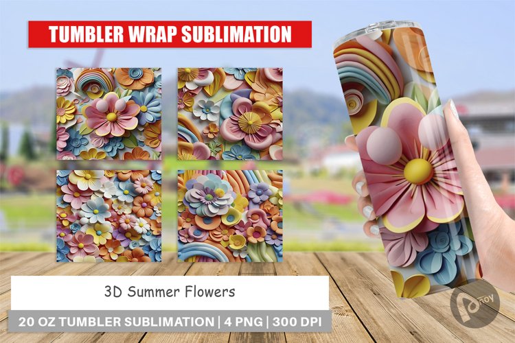 Tumbler Wrap 3D Summer Flowers